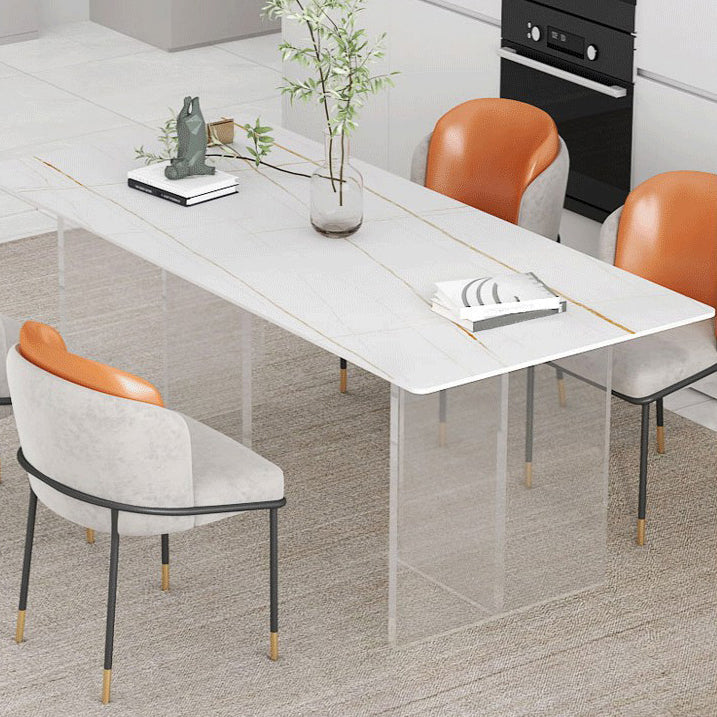 Stone Top Dining Table Industrial Rectangle Table with Double Pedestal Base