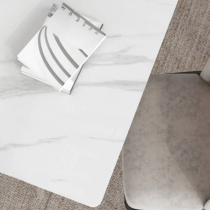 Stone Top Dining Table Industrial Rectangle Table with Double Pedestal Base