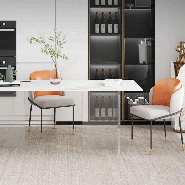 Stone Top Dining Table Industrial Rectangle Table with Double Pedestal Base