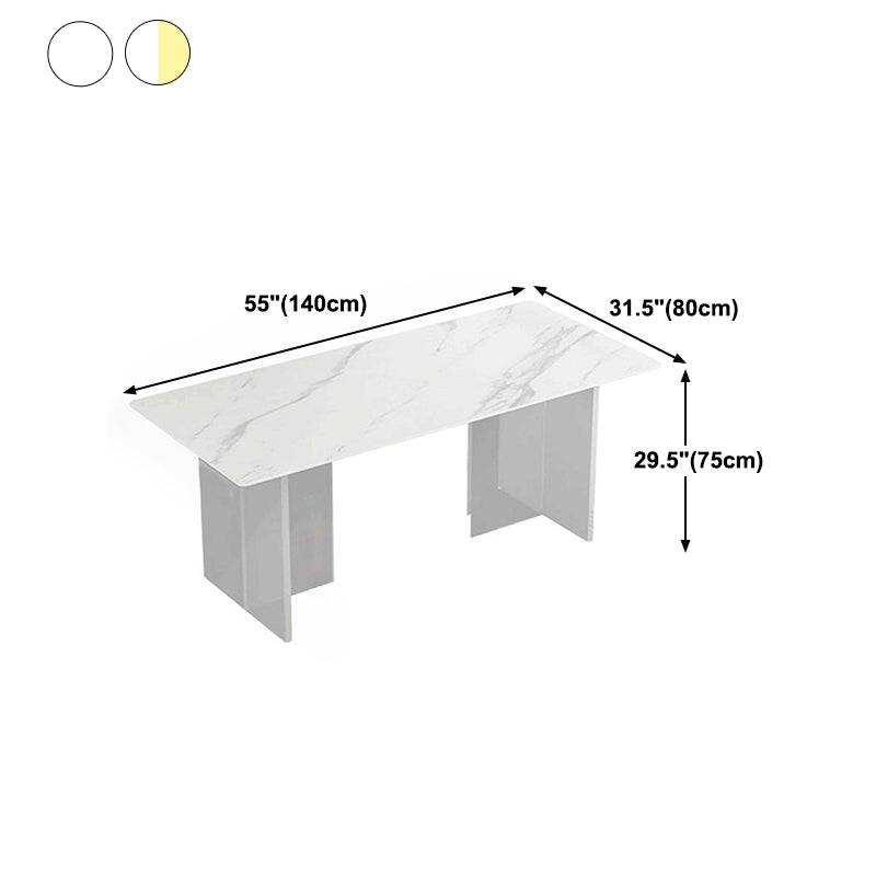 Stone Top Dining Table Industrial Rectangle Table with Double Pedestal Base