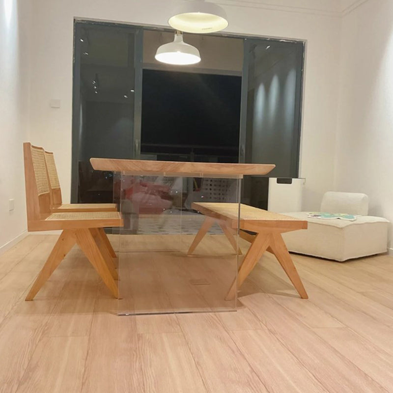 Rectangle Wood Dining Table Traditional Luxury Table with Double Pedestal Base