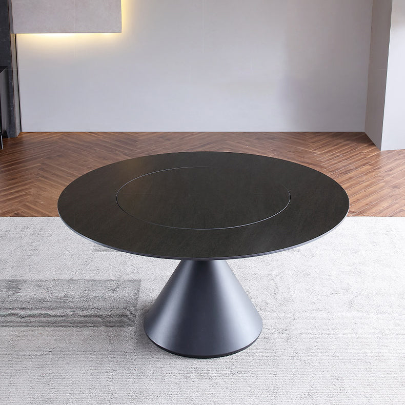 Round Stone Dining Table Modern Turntable White-black Furniture with Pedestal Base