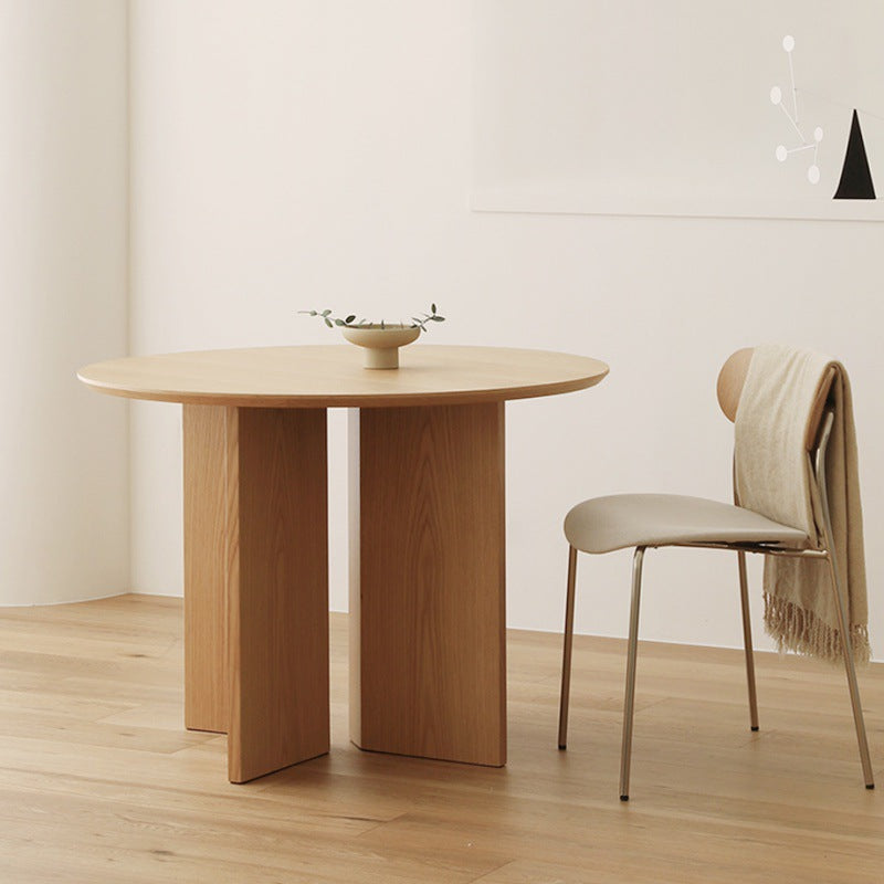 Round Solid Wood Dining Table Modern Brown or Natural Furniture with Wood Base
