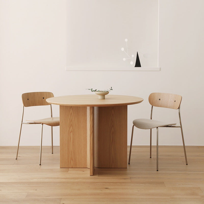 Round Solid Wood Dining Table Modern Brown or Natural Furniture with Wood Base