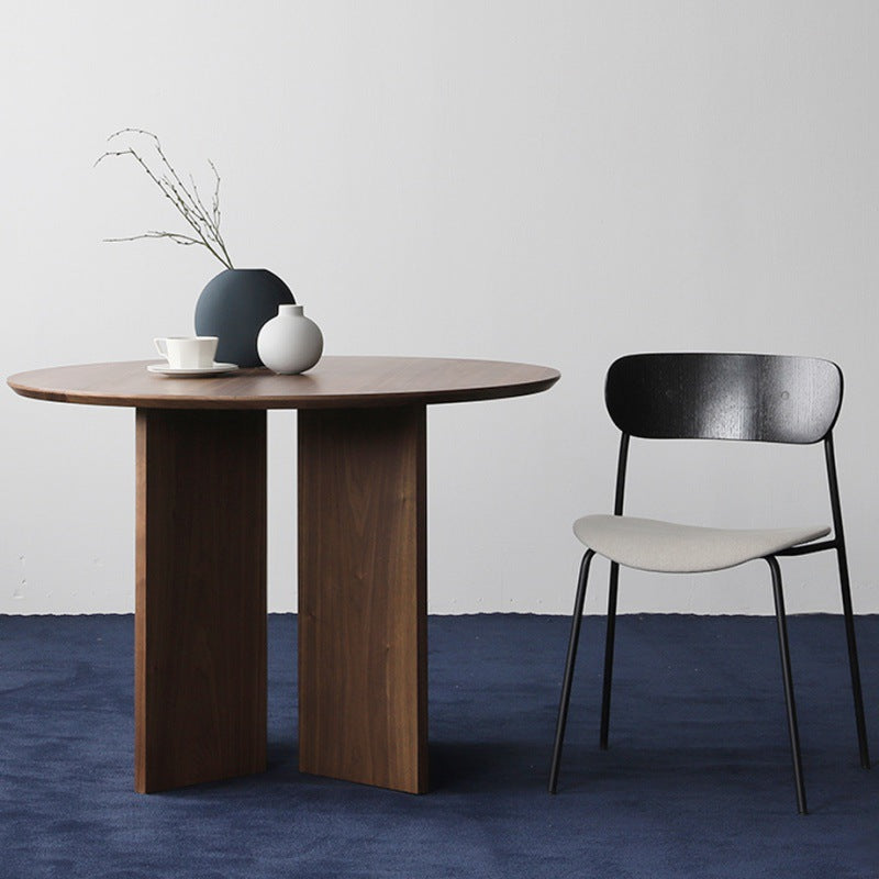 Round Solid Wood Dining Table Modern Brown or Natural Furniture with Wood Base