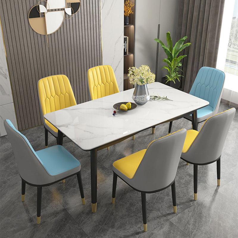 Rectangle Dining Table 4 Legs Dining Table with Solid Wood Base