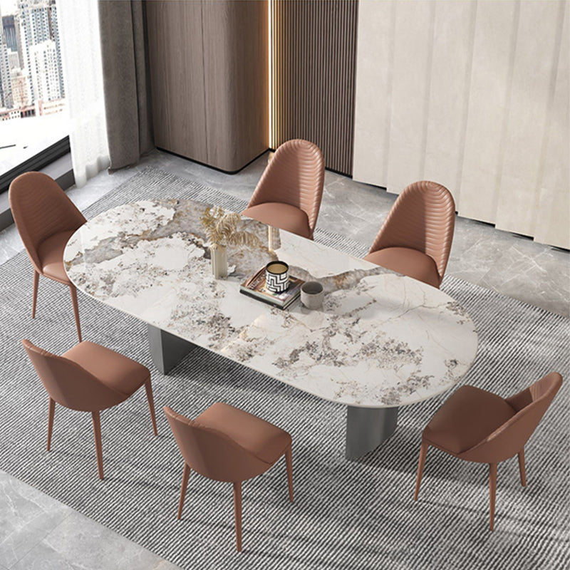 Stone Dining Table Traditional Luxury Dining Table with Double Pedestal
