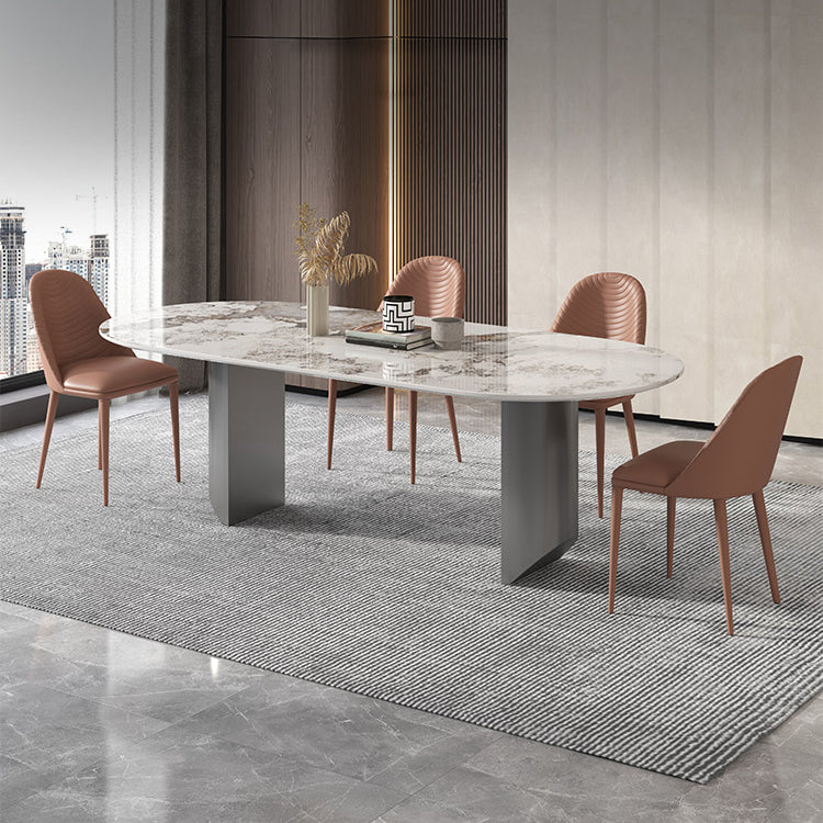 Stone Dining Table Traditional Luxury Dining Table with Double Pedestal