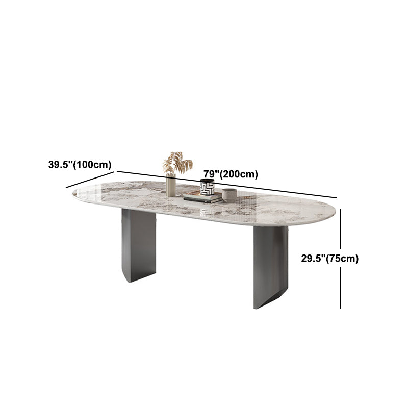 Stone Dining Table Traditional Luxury Dining Table with Double Pedestal