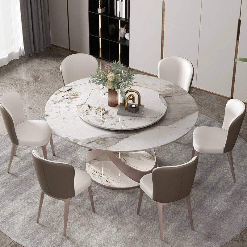 Round Sintered Stone Dining Table Modern Furniture with Pedestal Base in Matte Finish