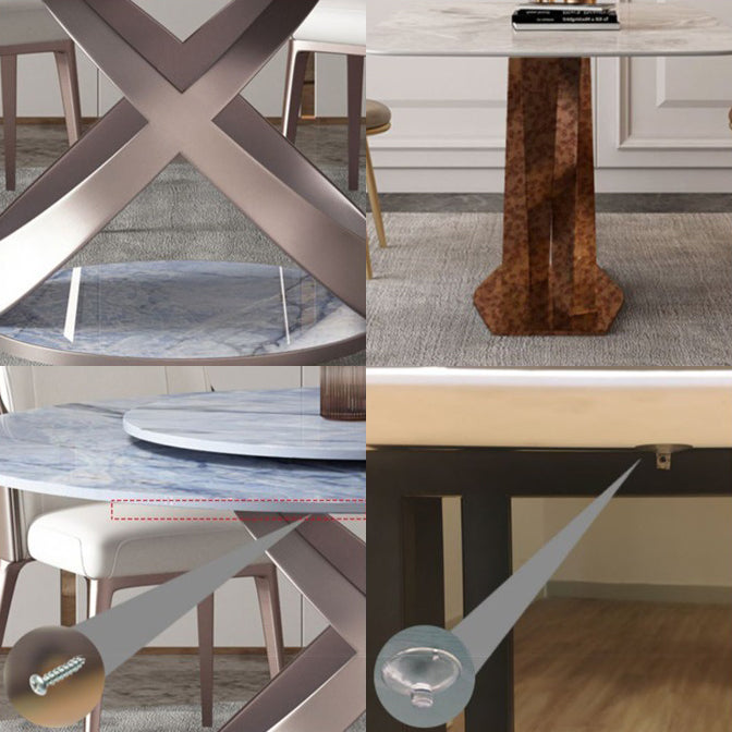 Round Sintered Stone Dining Table Modern Furniture with Pedestal Base in Matte Finish