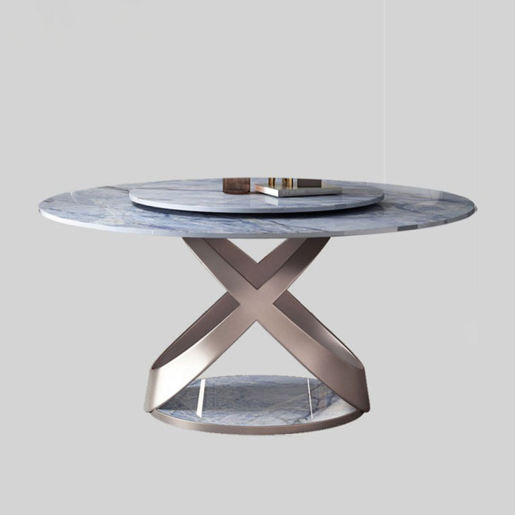 Round Sintered Stone Dining Table Modern Furniture with Pedestal Base in Matte Finish