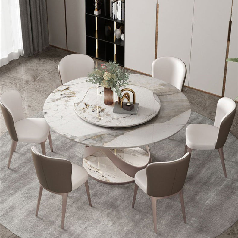 Round Sintered Stone Dining Table Modern Furniture with Pedestal Base in Matte Finish