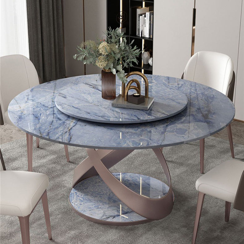 Round Sintered Stone Dining Table Modern Furniture with Pedestal Base in Matte Finish