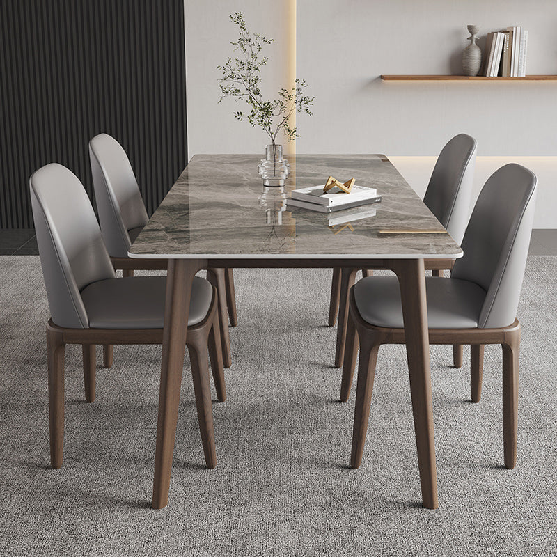 Rectangle Stone Dining Table Solid Wood 4 Legs Dining Table for Kitchen