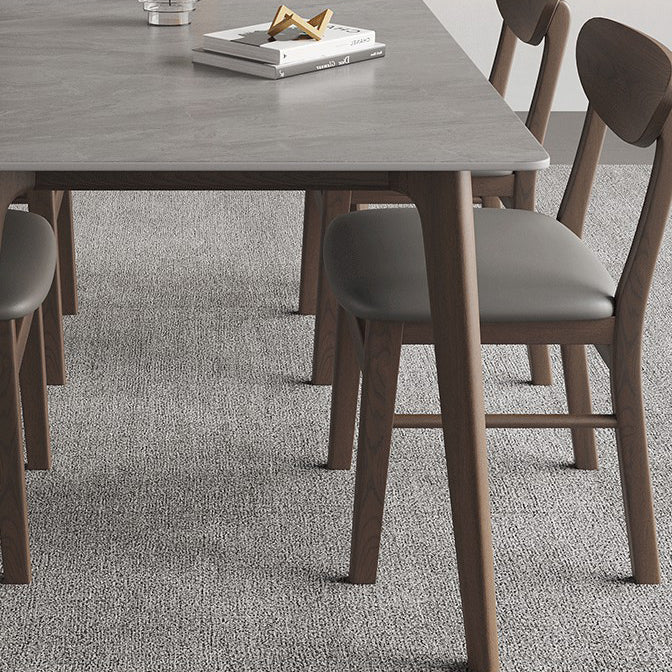 Rectangle Stone Dining Table Solid Wood 4 Legs Dining Table for Kitchen