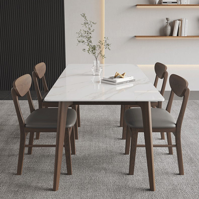 Rectangle Stone Dining Table Solid Wood 4 Legs Dining Table for Kitchen