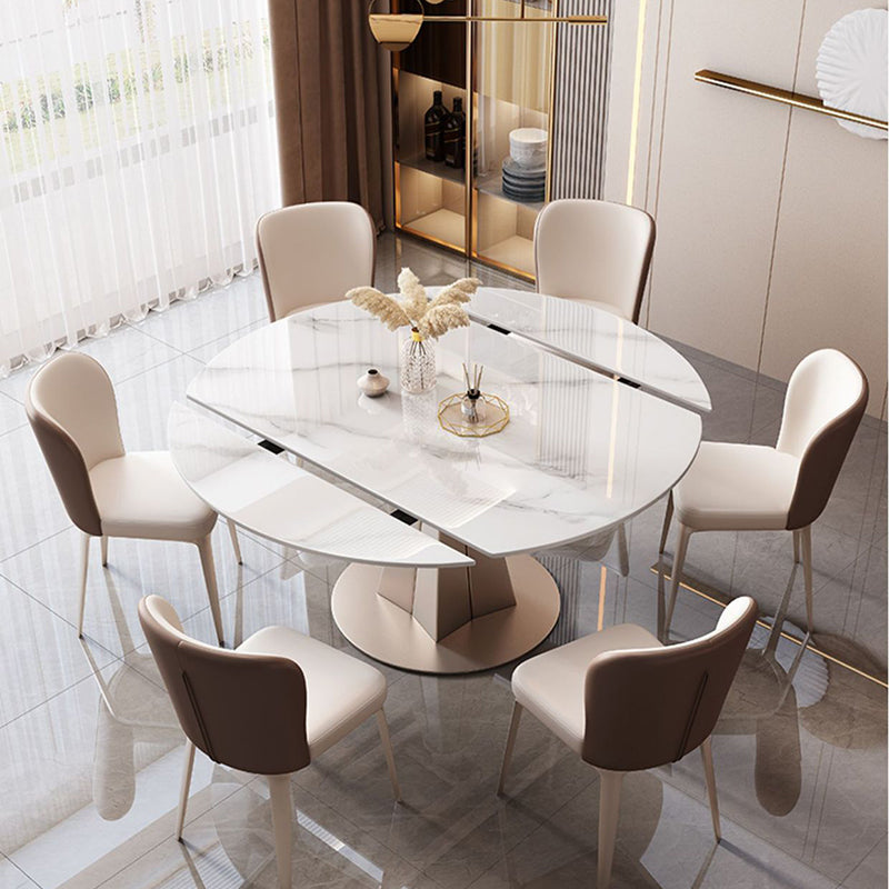 Round Sintered Stone Dining Table Modern Extendable Furniture with Pedestal Base