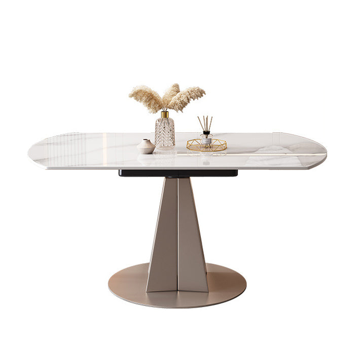 Round Sintered Stone Dining Table Modern Extendable Furniture with Pedestal Base