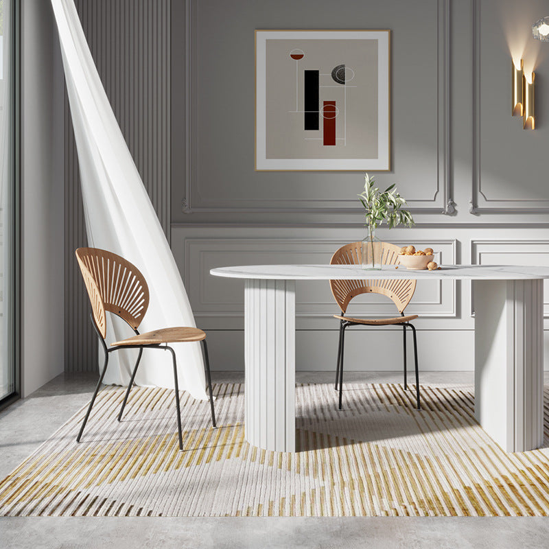 Sintered Stone Dining Table Modern White Furniture with Double Pedestal for Office