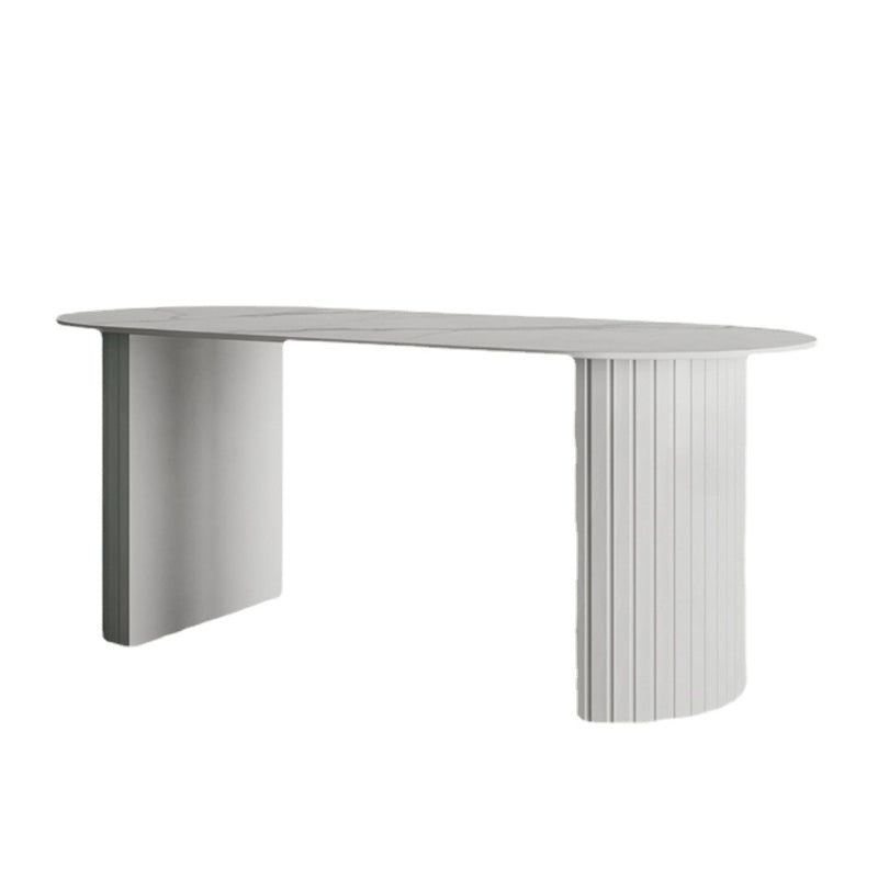 Sintered Stone Dining Table Modern White Furniture with Double Pedestal for Office