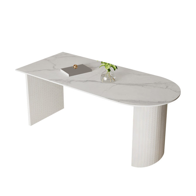 Sintered Stone Dining Table Modern White Furniture with Double Pedestal for Office