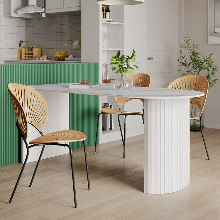 Sintered Stone Dining Table Modern White Furniture with Double Pedestal for Office
