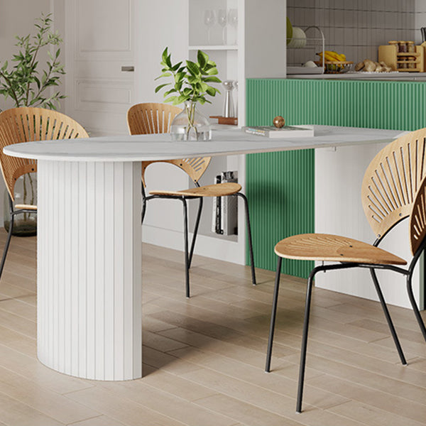 Sintered Stone Dining Table Modern White Furniture with Double Pedestal for Office