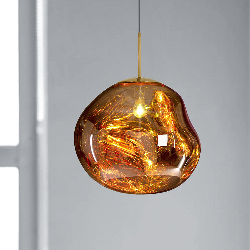 Éclairage pendentif irrégulier contemporain argent / verre à la main rouge 1 lampe suspendue légère, 8 "/ 12" de largeur