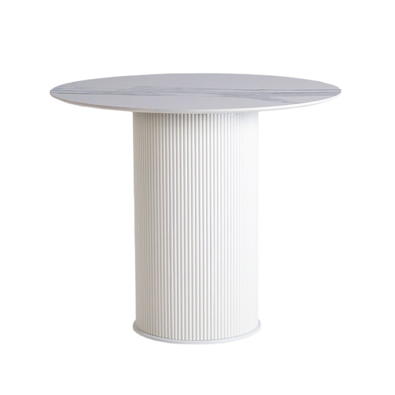 Round Top Dining Table Contemporary Table with Pedestal Base in White