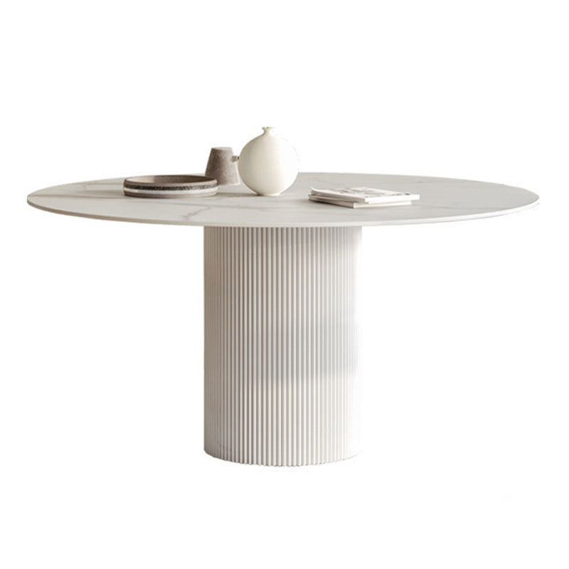 Round Top Dining Table Contemporary Table with Pedestal Base in White