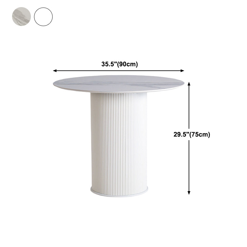 Round Top Dining Table Contemporary Table with Pedestal Base in White