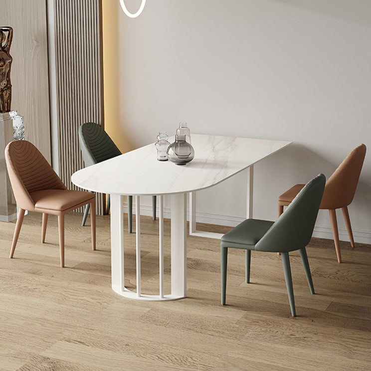 Sintered Stone Dining Table Modern Free Form White Furniture with Double Pedestal for Home