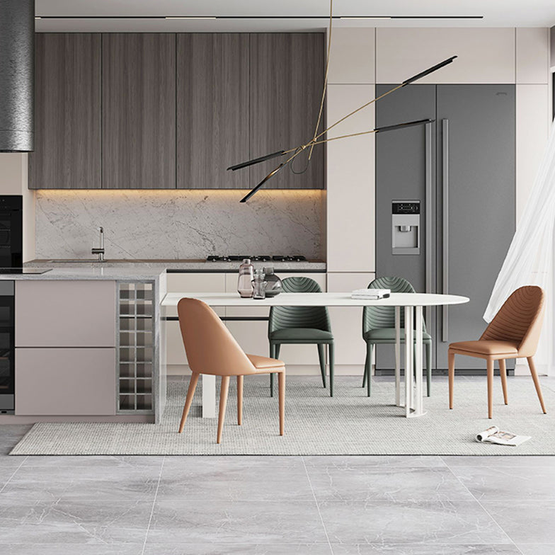 Sintered Stone Dining Table Modern Free Form White Furniture with Double Pedestal for Home