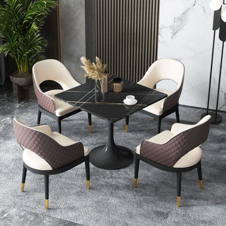 Stone Dining Table Contemporary Dining Table with Metal Pedestal Base