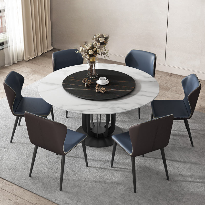 Round Stone Dining Table Modern Turntable Furniture with Pedestal Base in Matte Finish
