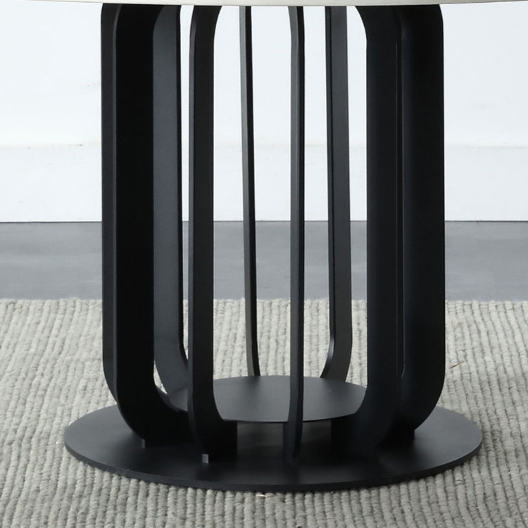 Round Stone Dining Table Modern Turntable Furniture with Pedestal Base in Matte Finish