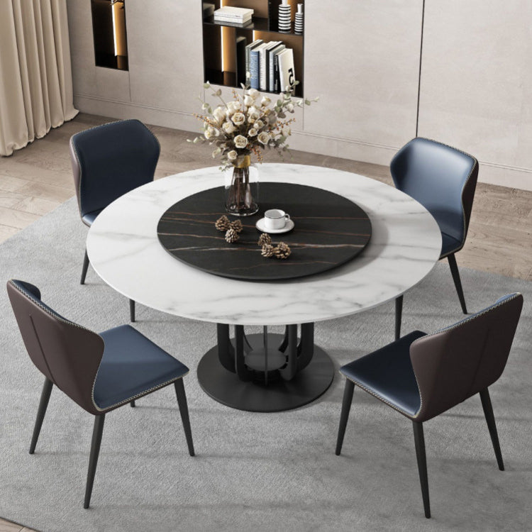Round Stone Dining Table Modern Turntable Furniture with Pedestal Base in Matte Finish