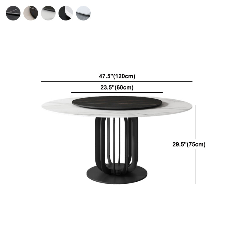 Round Stone Dining Table Modern Turntable Furniture with Pedestal Base in Matte Finish