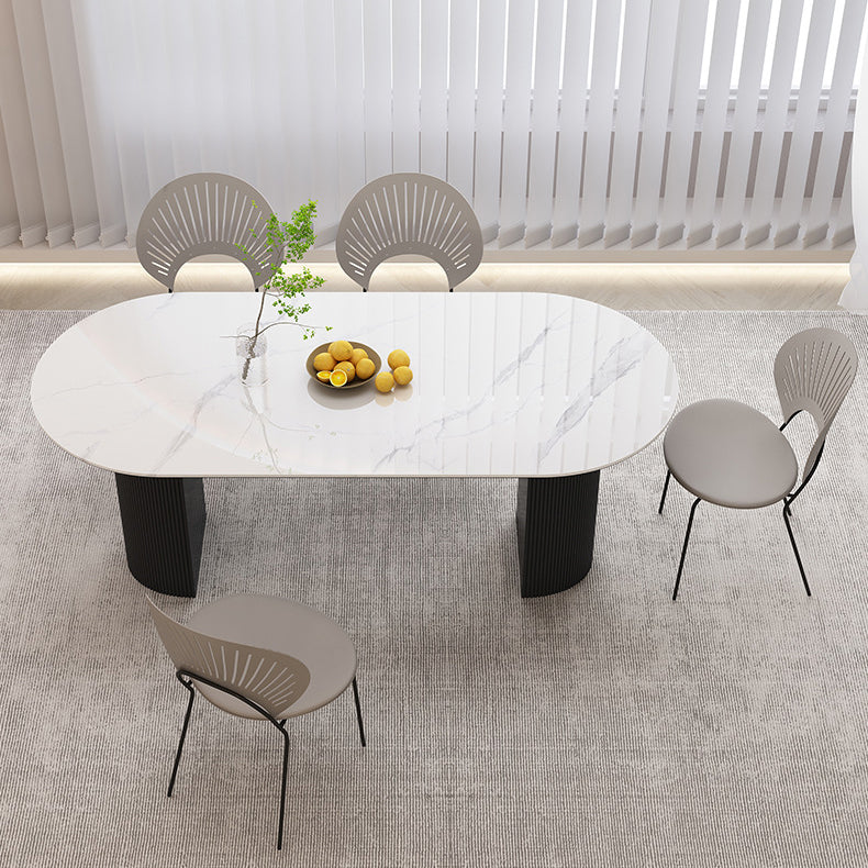 Stone Top Dining Table Contemporary Oval Table with Sled Base