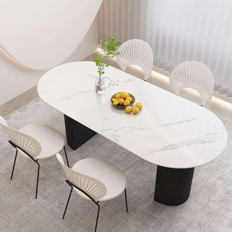 Stone Top Dining Table Contemporary Oval Table with Sled Base