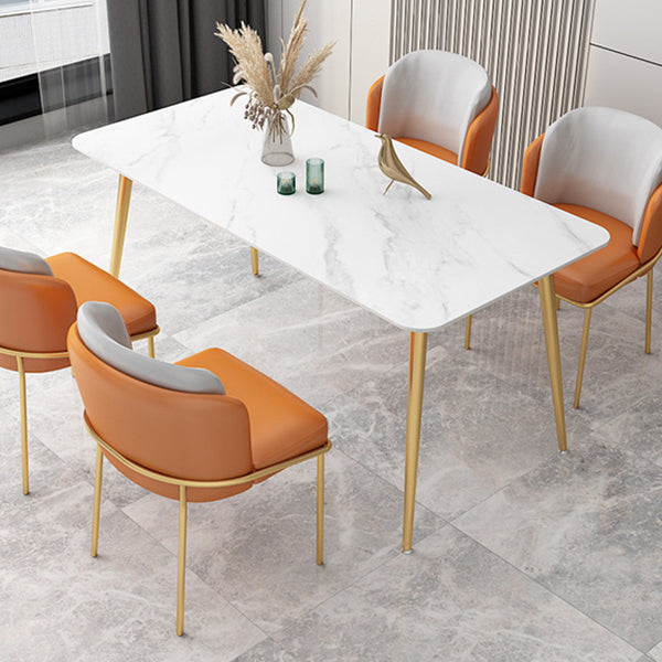 Stone Top Dining Table Industrial Rectangle Table with 4 Gold Legs