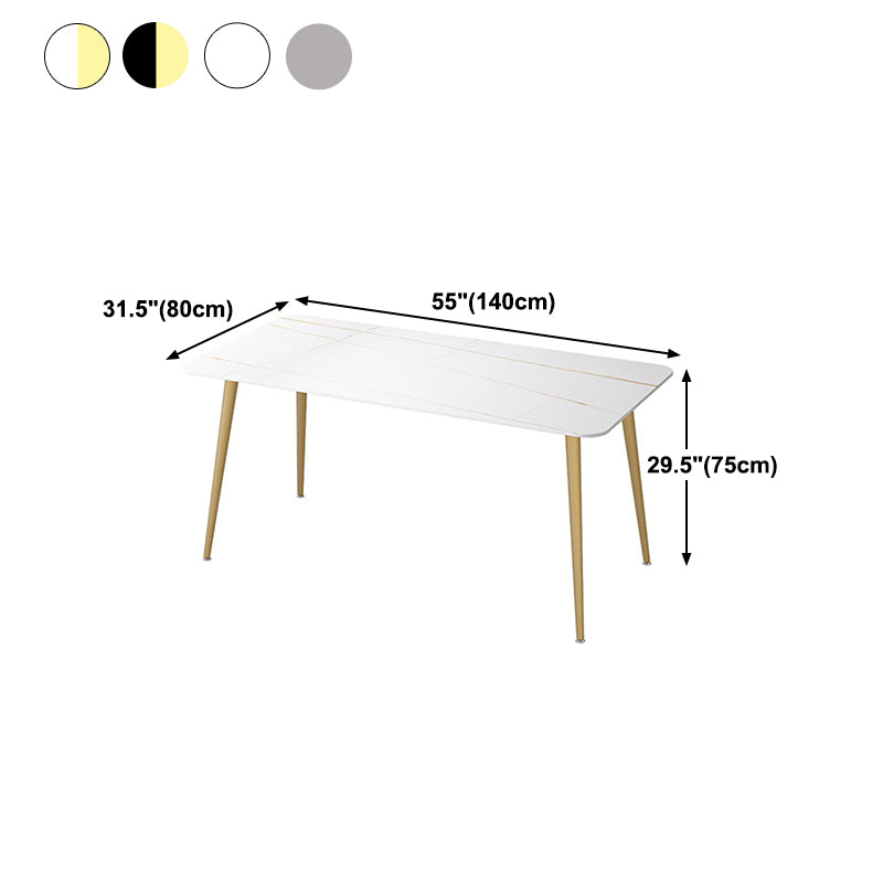 Stone Top Dining Table Industrial Rectangle Table with 4 Gold Legs