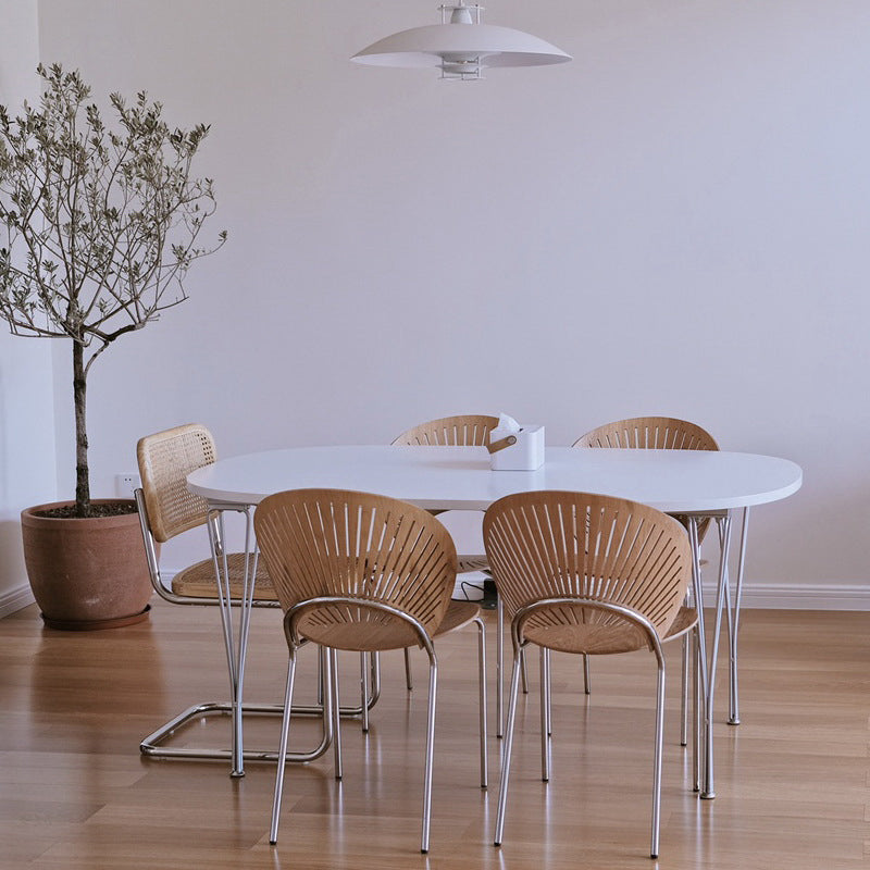 White Solid Wood Table Contemporary Oval Dining Table with 4 Legs