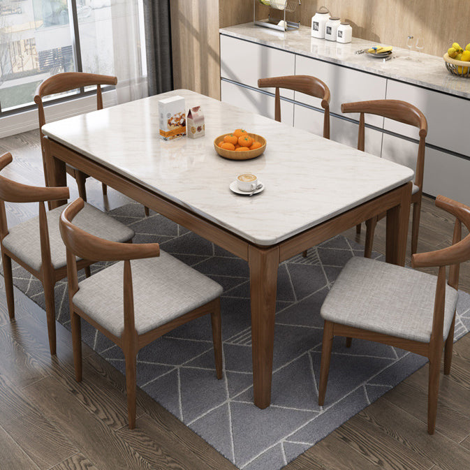 Rectangle Stone Top Table Mid-Century Modern Dining Table with 4 Wood Legs