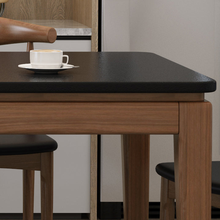 Rectangle Stone Top Table Mid-Century Modern Dining Table with 4 Wood Legs