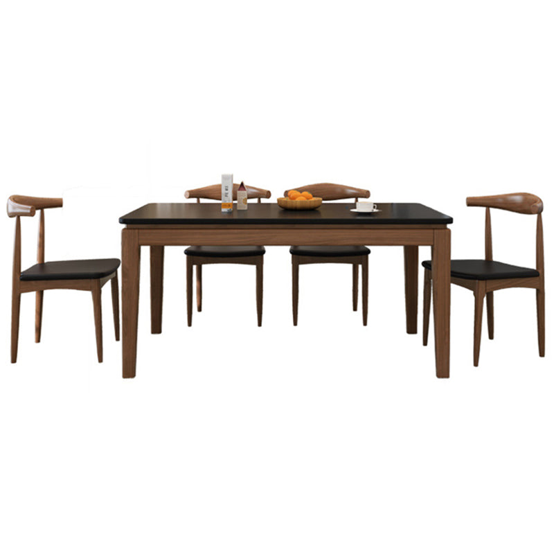 Rectangle Stone Top Table Mid-Century Modern Dining Table with 4 Wood Legs