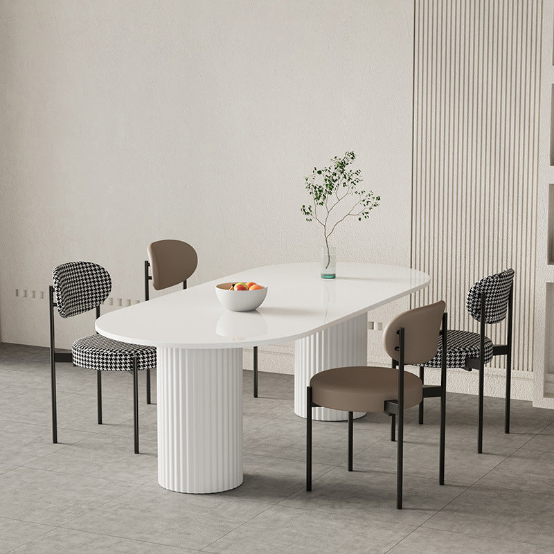Oval Sintered Stone Dining Table Modern White Furniture with Double Pedestal for Home