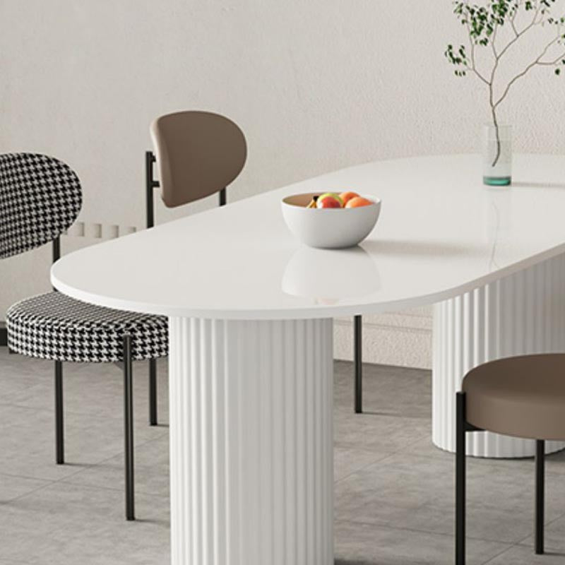 Oval Sintered Stone Dining Table Modern White Furniture with Double Pedestal for Home