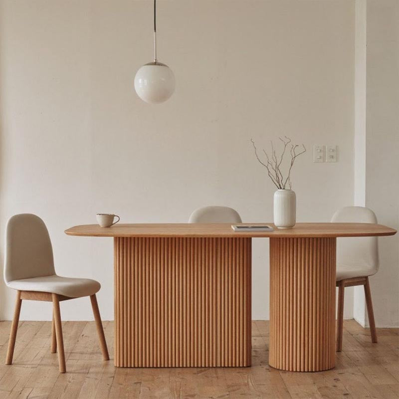 Oval Solid Wood Dining Table Modern White-natural Furniture with Double Pedestal for Home
